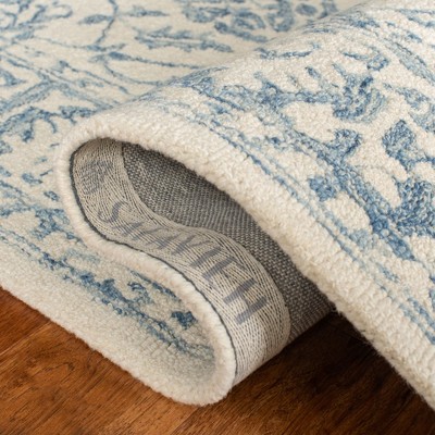 Hand-Tufted Blossom Wool Area Rug, Ivory/Blue, 8' x 10'