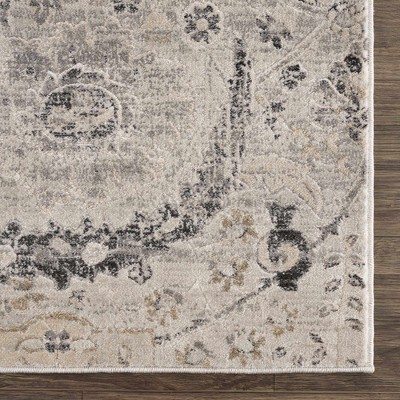 Georgiana Rustic Farmhouse Floral Medallion Area Rug in Beige and Charcoal
