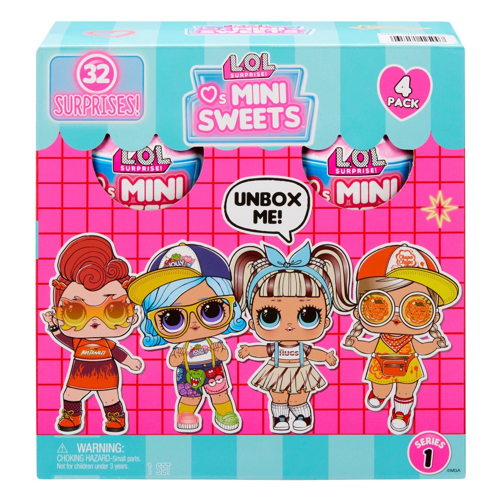 L.O.L. Surprise! Loves Mini Sweets Dolls Exclusive 4pk with 32 Surprises, Candy Theme, Accessories, Collectible Doll, Paper Packaging