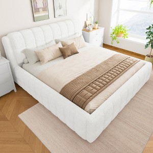 GDFStudio Salome King Size Upholstered Platform Bed with Headboard and Berber Fleece Frame - 1 of 4