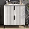 Vynxaria 30 Inch Bright White Fluted Bathroom Vanity with Ceramic Sink One Single Unit Solid Wood Cabinet Two Full Extension Soft Close Drawers - 2 of 4