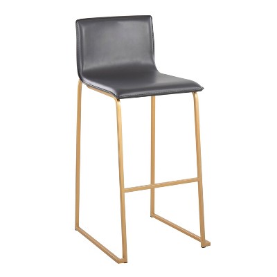 Elegant Stainless Steel and Grey Faux Leather Barstools, Set of 2