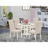 HomeStock 5-Pc Linen White Finish Solid Wood Top - Round Dining Room Set with Dropleaf - Seats 4 - 2 of 4