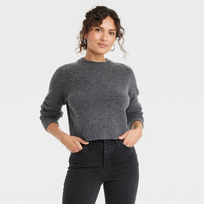 Women&#39;s Crew Neck Cashmere-Like Pullover Sweater - Universal Thread&#8482; Dark Gray M