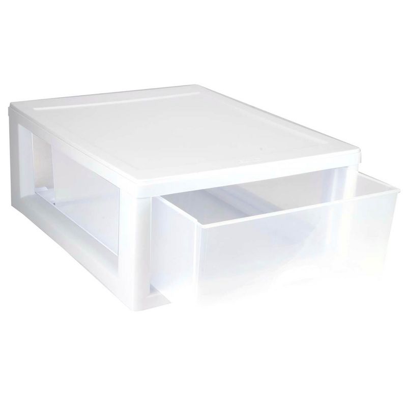 Sterilite 16 Quart Stackable Sturdy Plastic Storage Drawer Container for Home and Office Organization, Clear & White, 1 of 8