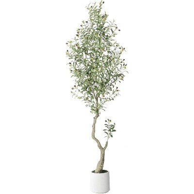 Acekool Artificial Olive Tree with White Planter and Fruit, 5ft/6ft/7ft Indoor Faux Tree, Realistic 1 or 2-Pack for Home or Porch