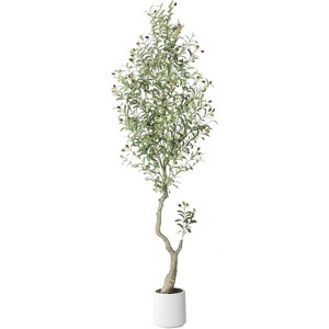 Acekool Artificial Olive Tree with White Planter and Fruit, 5ft/6ft/7ft Indoor Faux Tree, Realistic 1 or 2-Pack for Home or Porch - 1 of 4