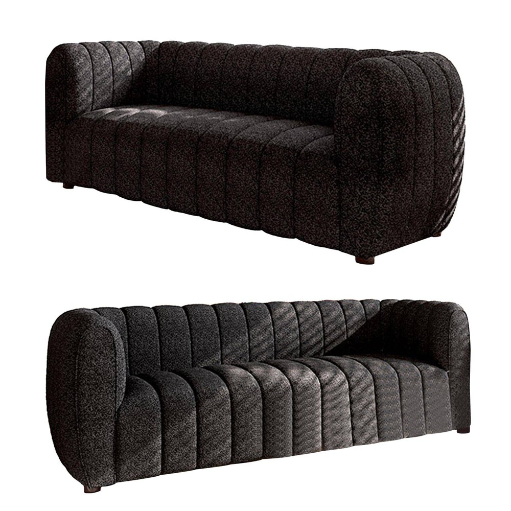 Benzara Hery Sofa and Loveseat Set Black Boucle Vertical Channel Tufting