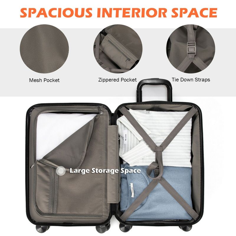 Costway 20''  Luggage Hardside Suitcase w/Spinner Wheel & TSA Lock Black/Silver, 5 of 11