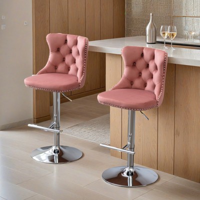 Modern Velvet Counter Height Swivel Bar Stools Chairs, Height-Adjustable Upholstered Barstools with Silver Legs, Set of 2 - Leovsnove