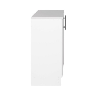 Freestanding White Office Storage Cabinet with Adjustable Shelving