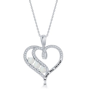 Opalata Sterling Silver 'I Love You Forever' CZ Heart 18" Pendant Necklace - White Opal - White - 1 of 2