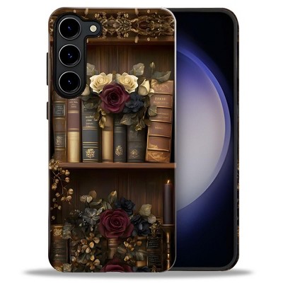 BONGEEK Case Compatible with Samsung Galaxy S23 Plus,Scratch Resistant Hybrid 2-Layer Hard Shell Bright Phone Case,Books Flower Vintage Dark