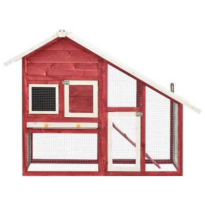 vidaXL Rabbit Hutch 2-Tier Bunny Cage with Pull Out Tray House Solid Fir Wood - Red and White