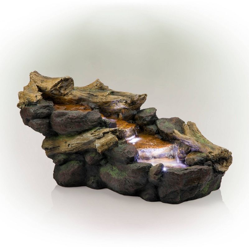 19&#34; Resin River Rocks and Logs Fountain with LED Lights Gray/Cool White - Alpine Corporation, 4 of 8