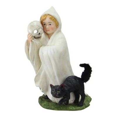 Northlight 6.25" Ghostly Child in Costume with Cat Halloween Figurine - White/Black