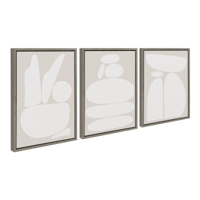 Kate and Laurel Sylvie Zen Rock Garden Neutral Framed Canvas Set by The Creative Bunch Studio, 3 Piece 18x24, Gray