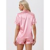 cheibear Women's Silky Satin Button Down Shirt with Shorts Sleepwear Pajama Sets - 3 of 4