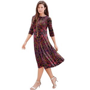 Roaman's Women's Plus Size Tall Ultrasmooth Fabric Boatneck Swing Dress - 1 of 4