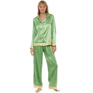 ADR Women's Classic Satin Pajamas Lounge Set, Long Sleeve Top and Pants with Pockets, Silk like PJs - 1 of 3