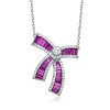 Guili Rhodium-Plated Sterling Silver Bowtie Pendant Necklace with Sparkling CZ in Purple or Blue—A Chic and Sophisticated Touch for Any Outfit. - 2 of 3