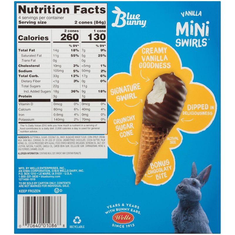 Blue Bunny Mini Swirls Vanilla Mini Ice Cream Cones - 2.25 fl oz /8pk, 2 of 8
