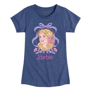 Girls' - Barbie - Portrait Floral Bow Fitted Short Sleeve Graphic T-Shirt - 1 of 4