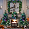 4-Piece Artificial Christmas Set, Garland, Wreath and Set of 2 Entrance Pre-lit Xmas Tree with LED Lights-ModernLuxe - 2 of 4