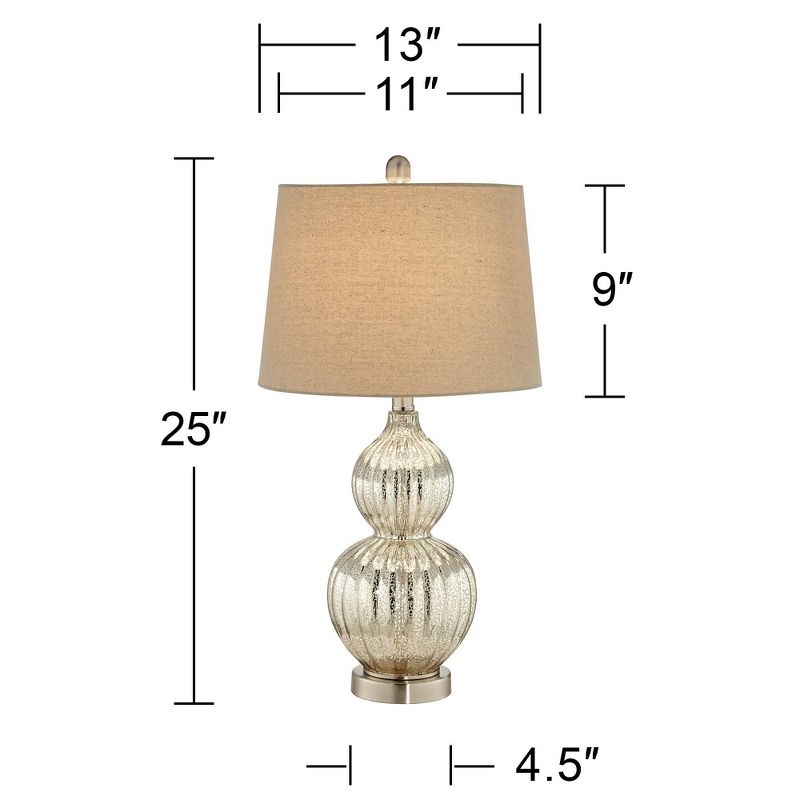 Regency Hill Lili Country Cottage Table Lamps 25" High Set of 2 Fluted Mercury Glass Double Gourd Beige Drum Shade for Bedroom Living Room Bedside, 4 of 9