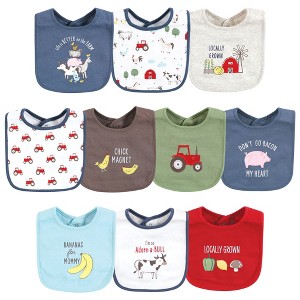 Hudson Baby Infant Boy Cotton Bibs, Boy Farm Animals, One Size - 1 of 4