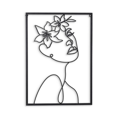 HomeRoots 20" X 14" Black Metal Abstract Female Face Hanging Dimensional Sculpture
