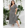 Coolmee Women Plus Size Casual Ruffle V Neck Short Sleeve High Waist Layered Maxi Dress With Belt - 3 of 4