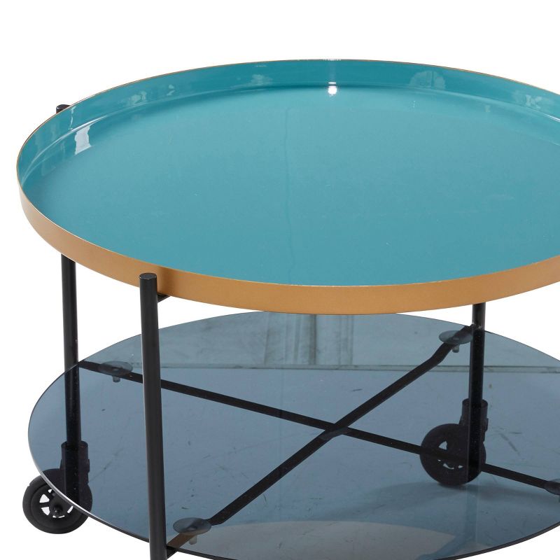 Round Metal Wheeled Coffee Table with Enamel Tray Top Black - Olivia &#38; May, 5 of 6