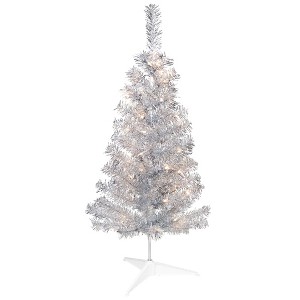 Northlight Pre-Lit Artificial Tinsel Christmas Tree - 3' - Silver - Clear Lights - 1 of 4