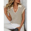Women's V-Neck Sleeveless Knit Top Striped Collared Sweater for Casual Style - 3 of 4