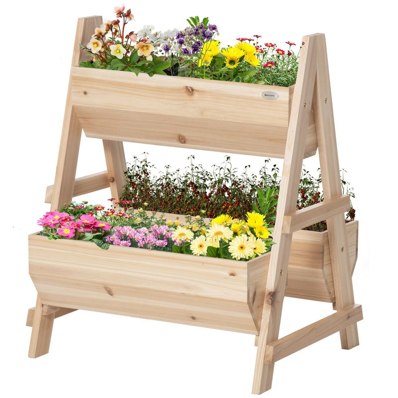 Outsunny Raised Garden Bed, 2 Tier Raised Planter Box with Stand, Nonwoven Fabric for Vegetables, Herbs, Flowers, 27" x 23" x 32", Natural, 4 of 7
