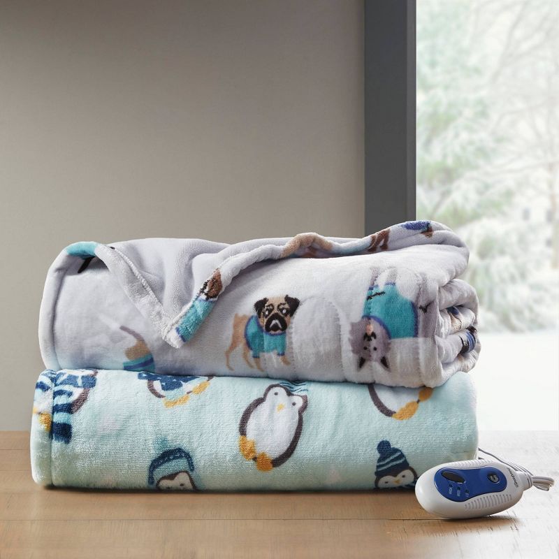 60&#34;x70&#34; Oversized Plush Dogs Printed Heated Throw Blanket Gray - Beautyrest, 6 of 7