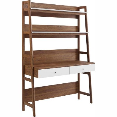 Modway Bixby Home Office Desk with Bookshelf in Walnut White