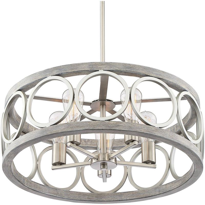Franklin Iron Works Salima Brushed Nickel Gray Pendant Chandelier 21 1/4" Wide Farmhouse Rustic LED 5-Light Fixture for Dining Room Kitchen Island, 3 of 9