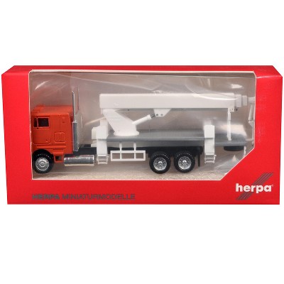 Peterbilt COE Boom Lift Picker Truck Orange 1/87 (HO) Plastic Model Car by Promotex
