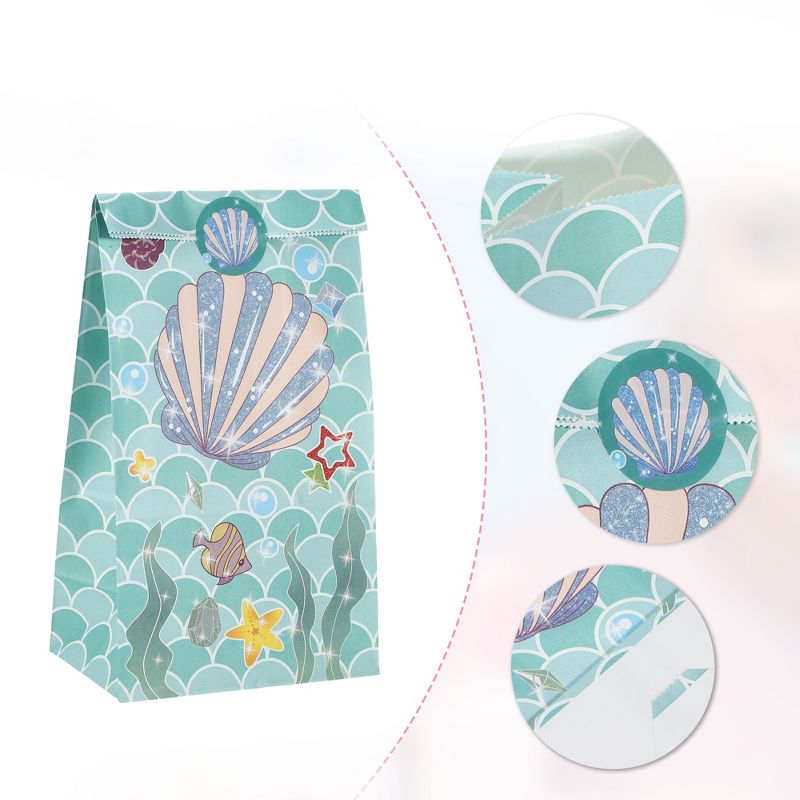 Unique Bargains Children's Paper Cartoon Ocean Seashell Gift Candy Bags 5.12"x3.15"x9.45" Cyan 12 Pcs, 3 of 7