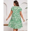 Plus Size Women's Round Neck Shirred Dress Flowy Midi Dress with Pockets, All-Over Floral Print - 3 of 4