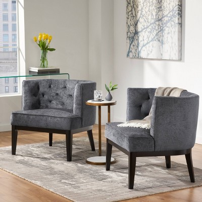 Set of 2 Clough Contemporary Fabric Tufted Accent Chairs Charcoal/Dark Brown - Christopher Knight Home: Elegant Barrel Design, Rubberwood Legs