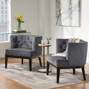 Set of 2 Clough Contemporary Fabric Tufted Accent Chairs Charcoal/Dark Brown - Christopher Knight Home: Elegant Barrel Design, Rubberwood Legs - 1 of 4