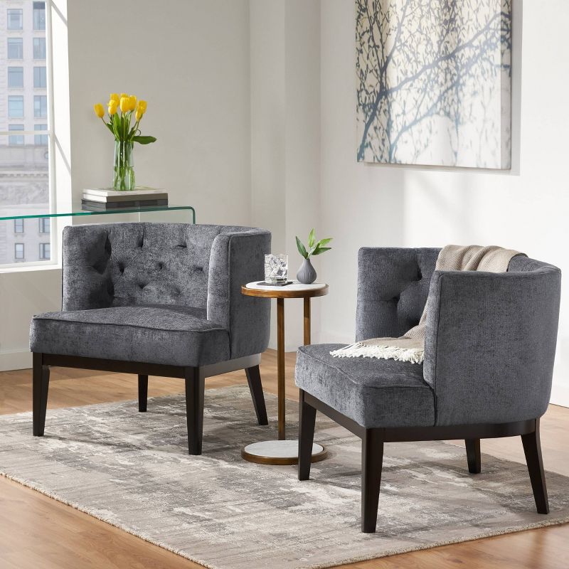Set of 2 Clough Contemporary Fabric Tufted Accent Chairs Charcoal/Dark Brown - Christopher Knight Home, 3 of 11