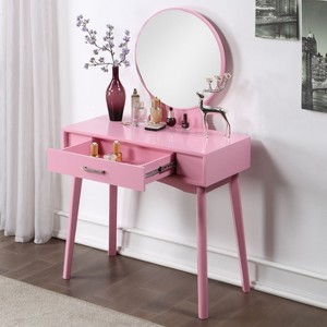 NicBex Vanity Desk with Mirror Small Vanity Table with Oval Mirror, British Style Contemporary Wood Makeup Vanity with 1 Drawer and 1 Stool - 1 of 4