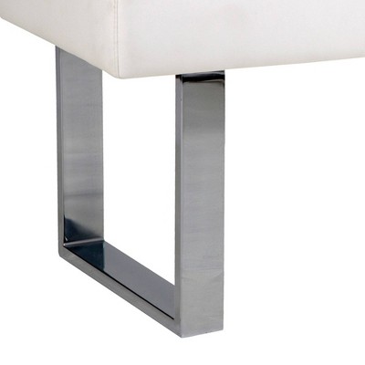 Modern White 48" Faux Leather Bench with Chrome Metal Frame