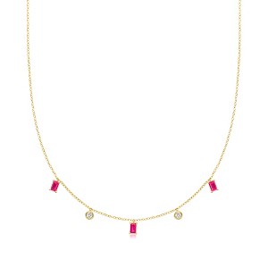 Pure Collection by Ross-Simons 0.90 ct. t.w. Lab-Grown Ruby and .20 ct. t.w. Lab-Grown Diamond Station Necklace in 18kt Gold Vermeil Size 16 - 1 of 4