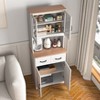 MAYEERTY Kitchen Cabinet Wooden White Pantry Room Storage Microwave Cabinet with Framed Glass Doors Drawer - 3 of 4