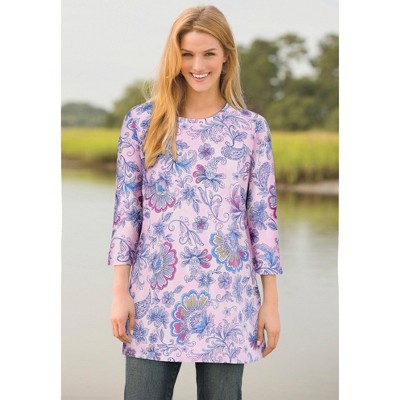 Woman Within Perfect Printed Three-Quarter-Sleeve Scoopneck Tunic